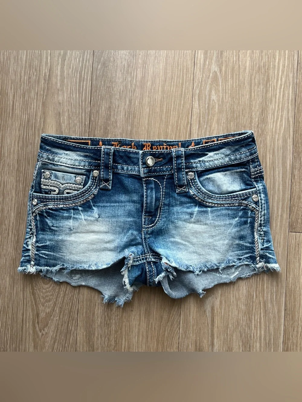 Rock and Revival blue denim shorts with silver studs Size 25 #denim #summer